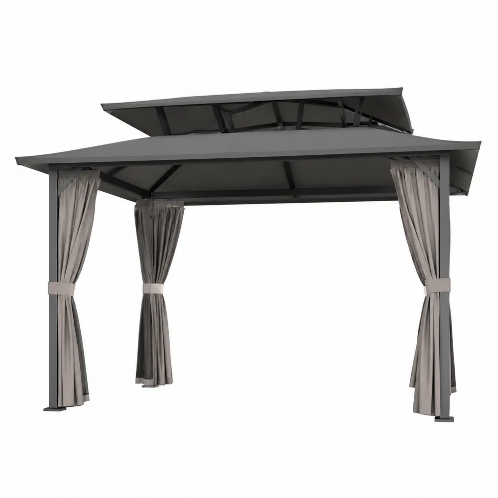 Gazebo da Giardino in Acciaio con Copertura a Doppio Strato 3x4m