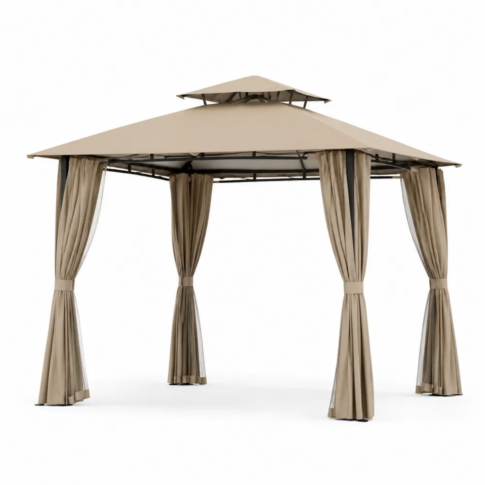 Gazebo in Acciaio e Tessuto Poliestere Beige per Esterni 3x3m