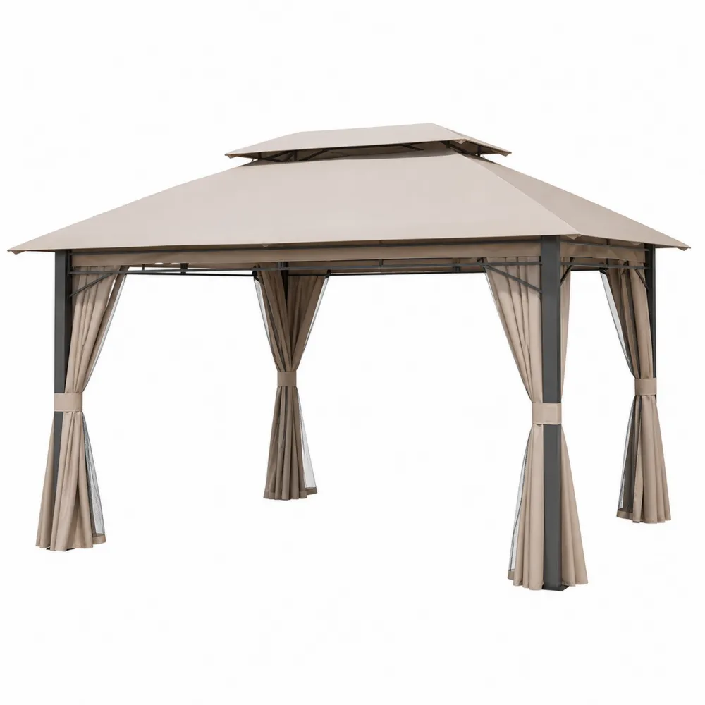 Gazebo in Metallo con Tenda in Poliestere 3x4 m