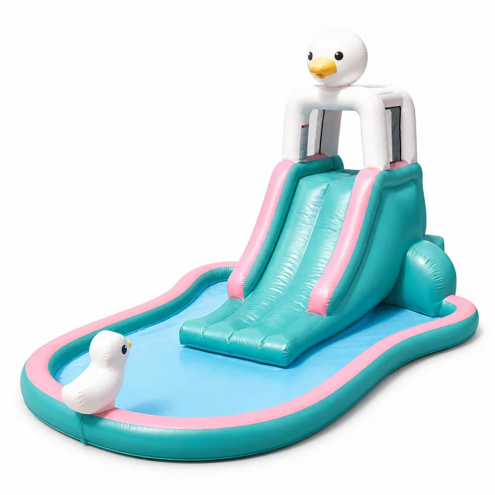 Piscina con scivolo gonfiabile per bambini in vinile Turchese/Rosa 300x200x150 cm