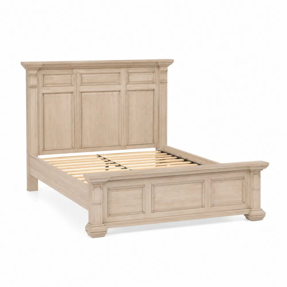 Letto Matrimoniale in Legno di Rovere con Testiera Pannellata