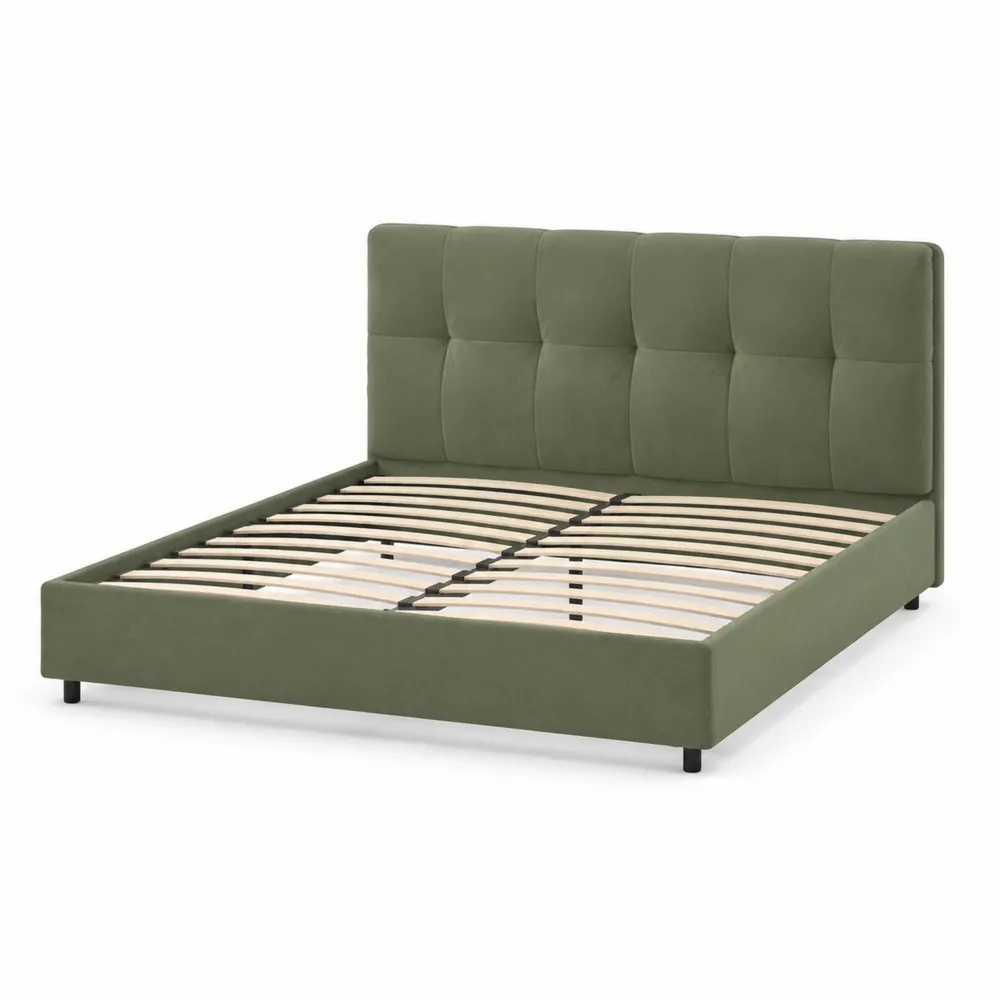 Letto matrimoniale in velluto verde con testiera trapuntata 200x160 cm