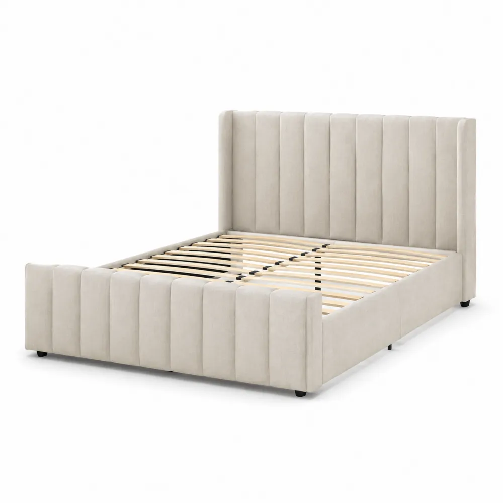 Letto imbottito in velluto 180x200 cm con testiera alta Beige