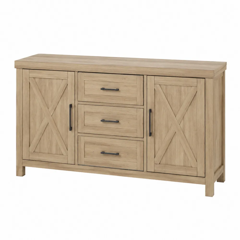 Credenza in legno con ante e cassetti, colore Rovere Chiaro
