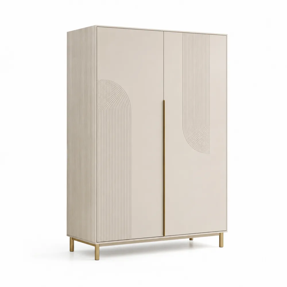 Armadio in Legno con Motivo Geometrico Beige
