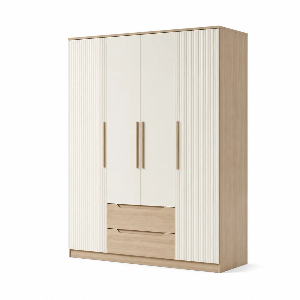 Armadio guardaroba 3 ante in MDF e melammina Bianco e Naturale 150x60x200 cm