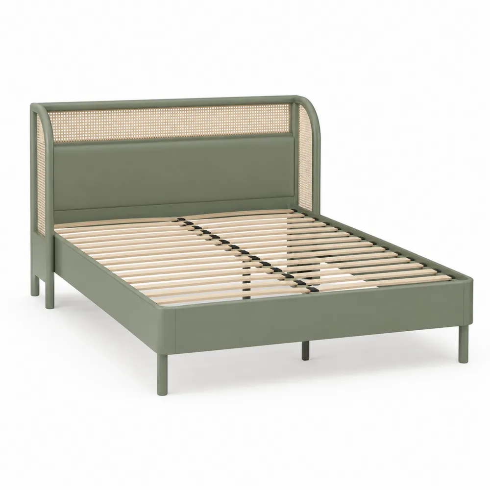Letto matrimoniale in metallo e rattan verde 200x160 cm