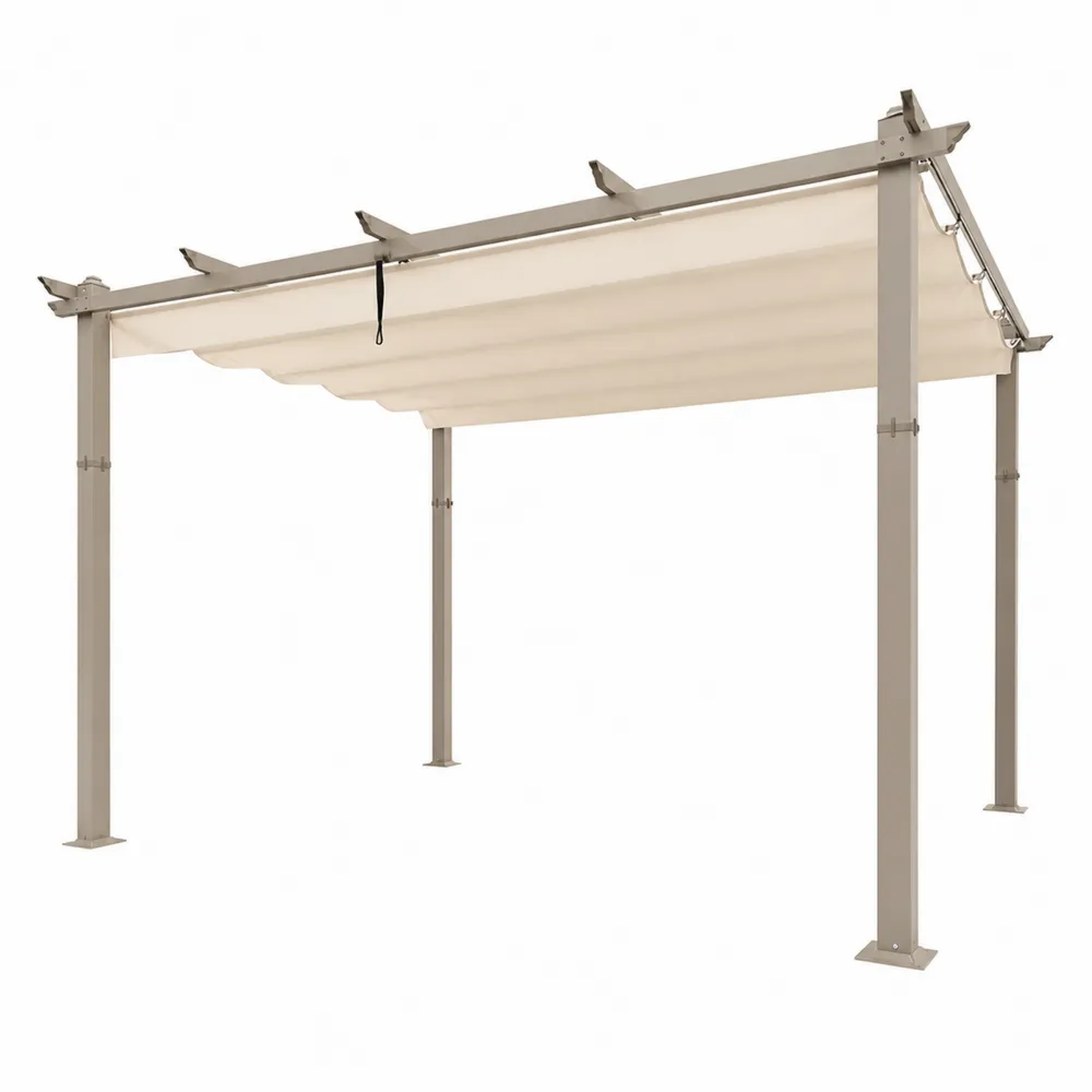 Pergolato in alluminio con telo beige retrattile