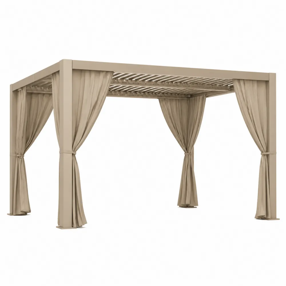 Pergola in Alluminio con Tende in Poliestere Beige 300x400x250 cm