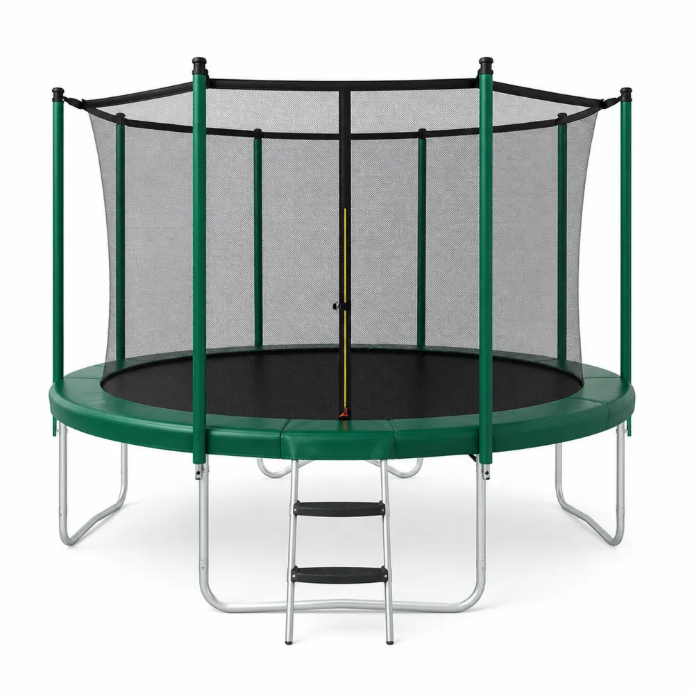 Trampolino da Giardino con Rete di Sicurezza Ø 365 cm Acciaio e Polipropilene Verde