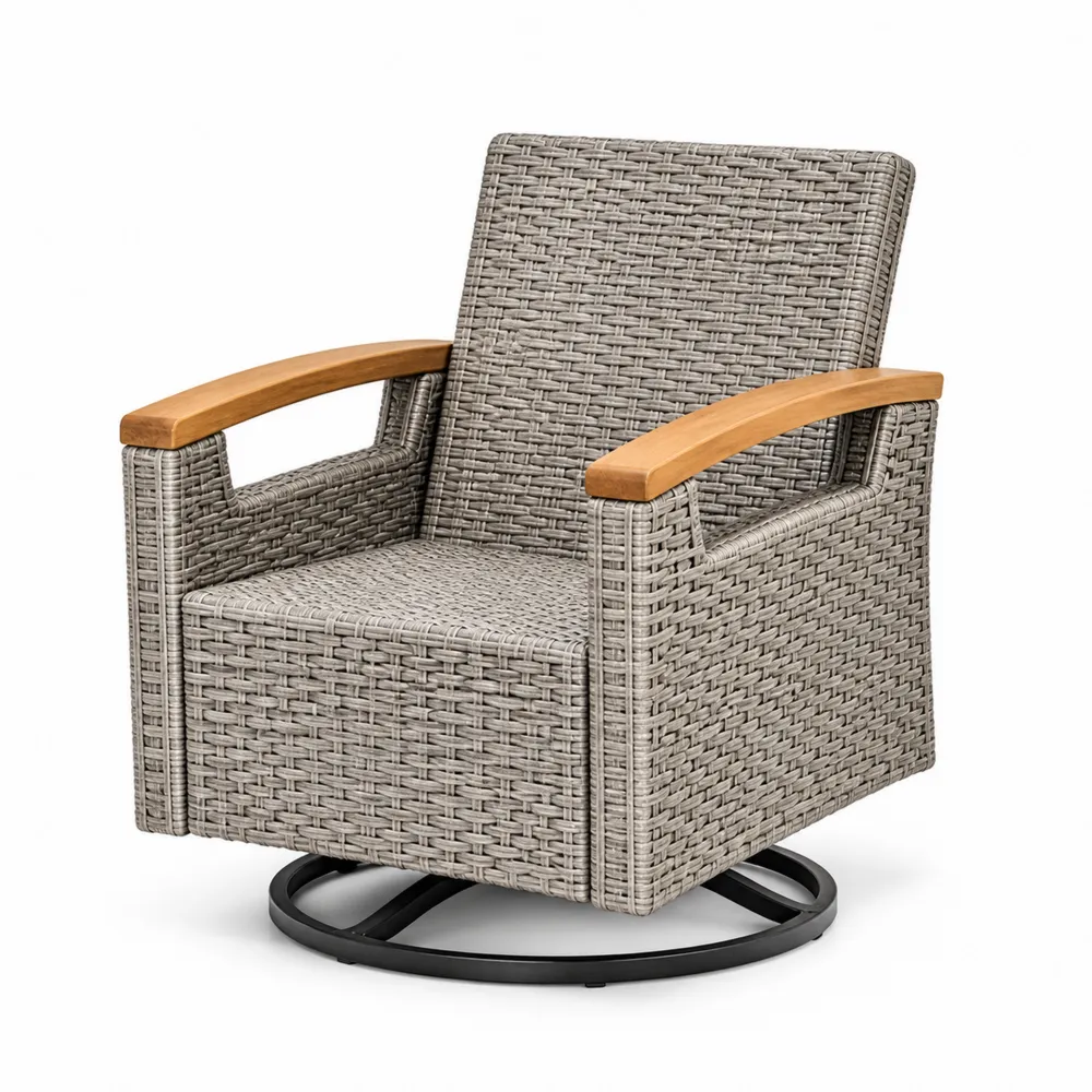 Poltrona da Giardino in Rattan Sintetico con Braccioli in Teak