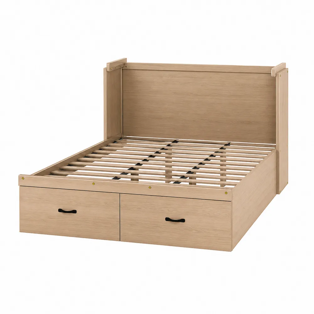 Letto matrimoniale con cassetti in legno di pino