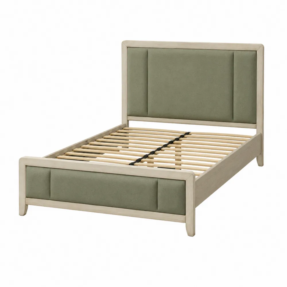 Letto matrimoniale in legno e tessuto verde 160x200 cm