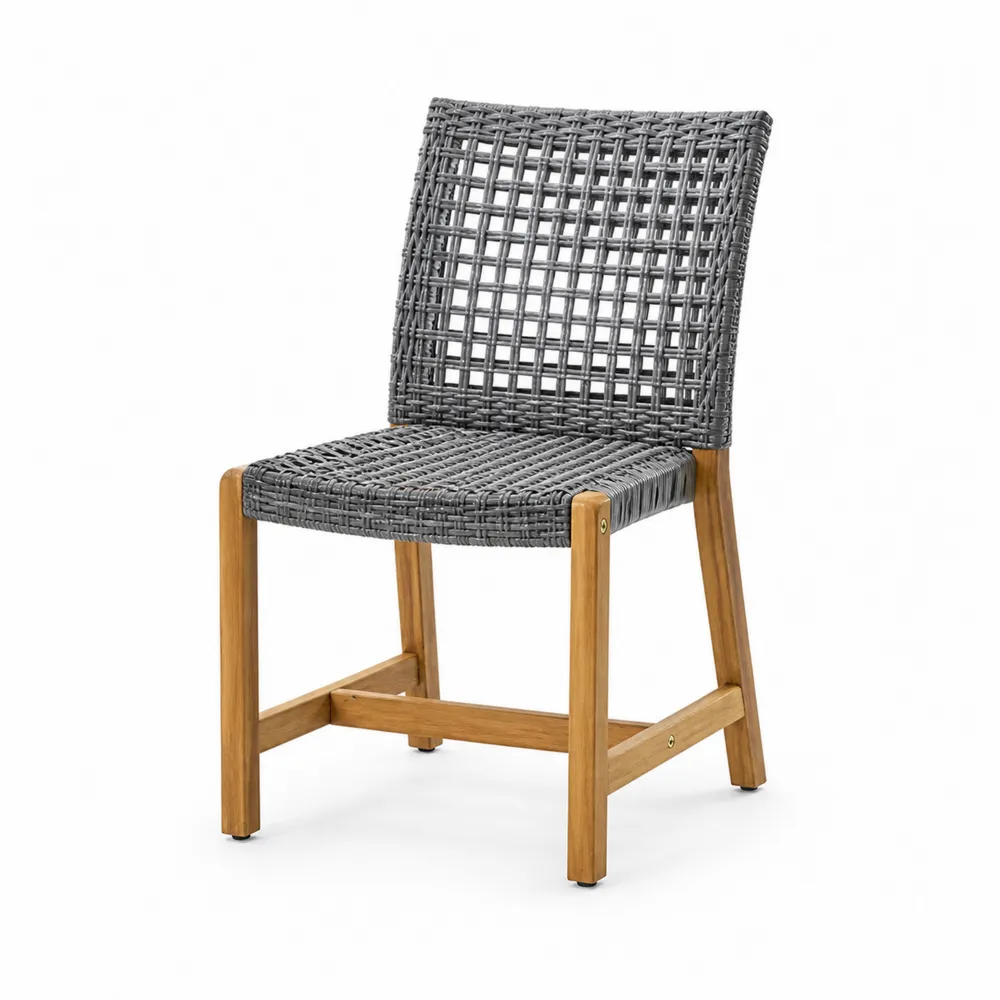 Sedia da pranzo in legno di teak e rattan sintetico grigio