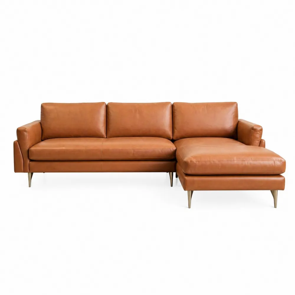 Divano angolare in pelle con chaise longue