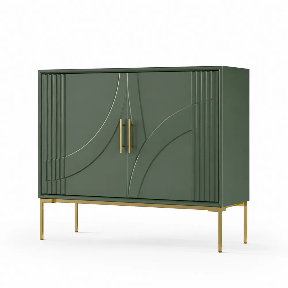Credenza in MDF Verde Scuro con Struttura in Metallo Dorato