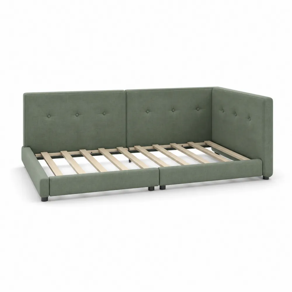 Letto in Tessuto Verde con Struttura in Legno 200x90 cm
