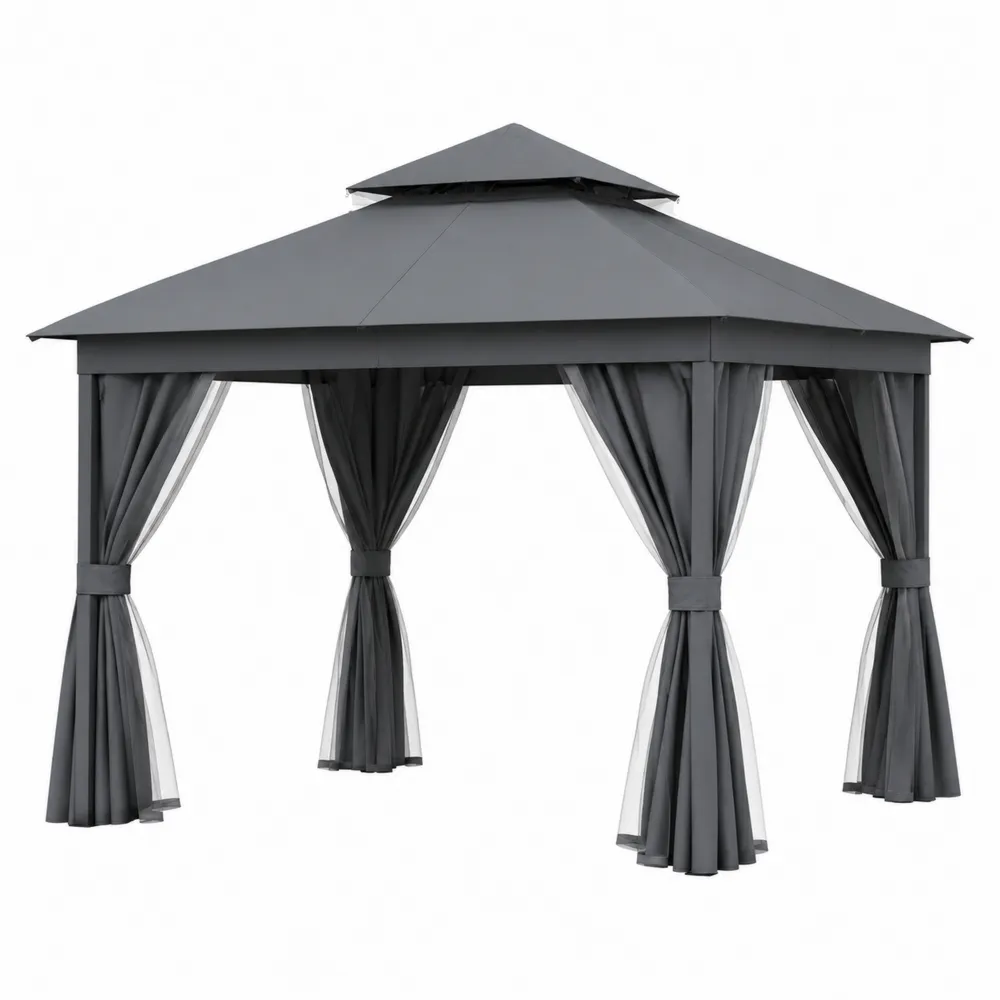 Gazebo da Giardino in Alluminio con Tettuccio e Teli Grigi 300x300x270 cm