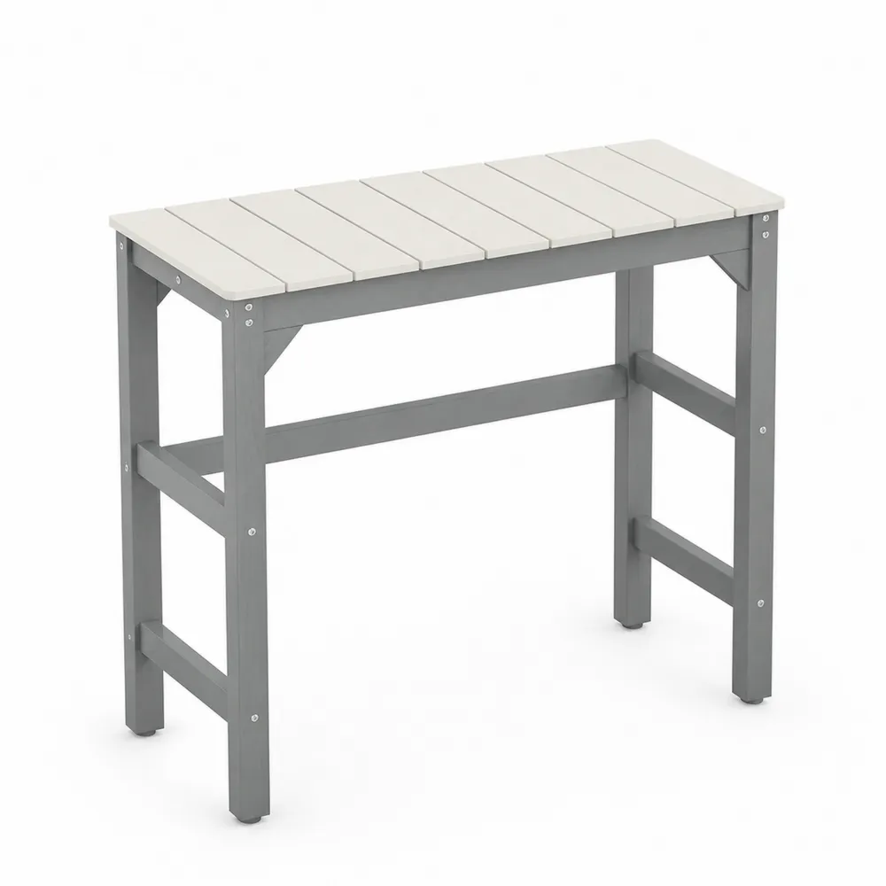 Tavolo bar rettangolare in legno e plastica Grigio e Bianco 120x40x100 cm