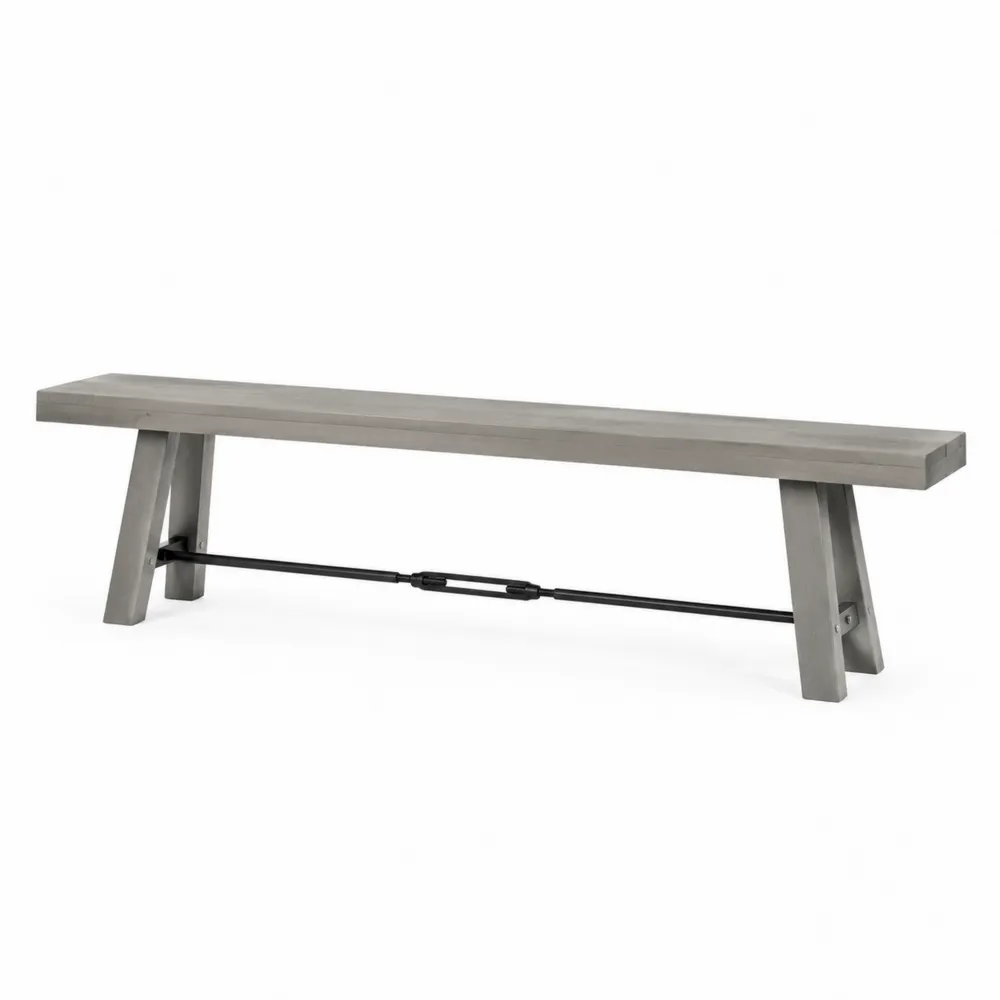 Panca in cemento con barra di supporto in metallo 180x35x45 cm