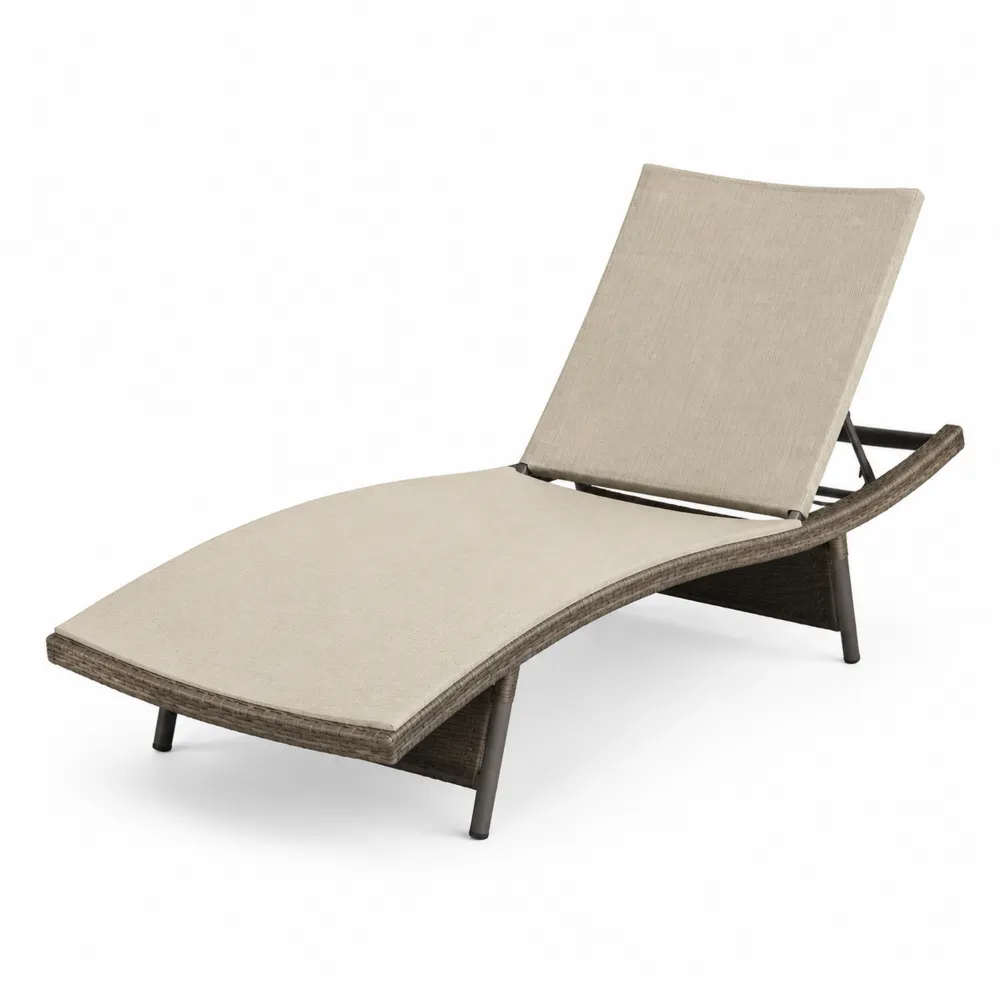 Lettino regolabile in alluminio e rattan sintetico beige
