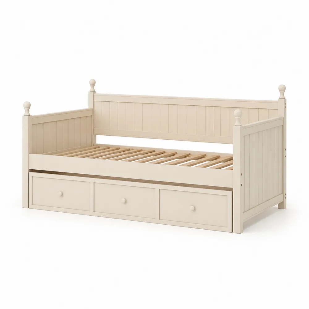Letto Divano in Legno Beige con Cassetti 200x90 cm