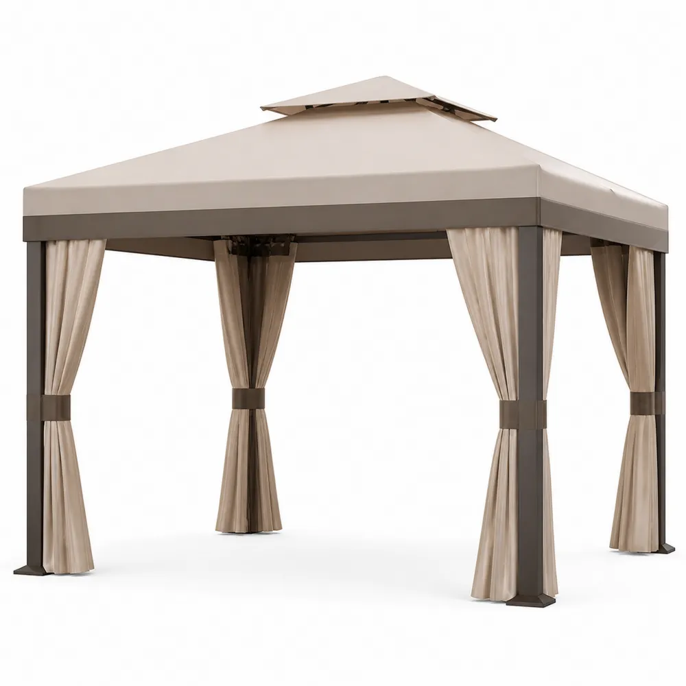 Gazebo da Giardino in Metallo e Poliestere Beige 3x3m