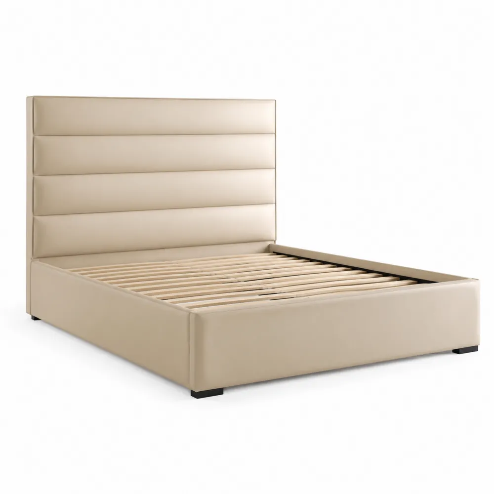 Letto matrimoniale in ecopelle beige con doghe 160x200 cm