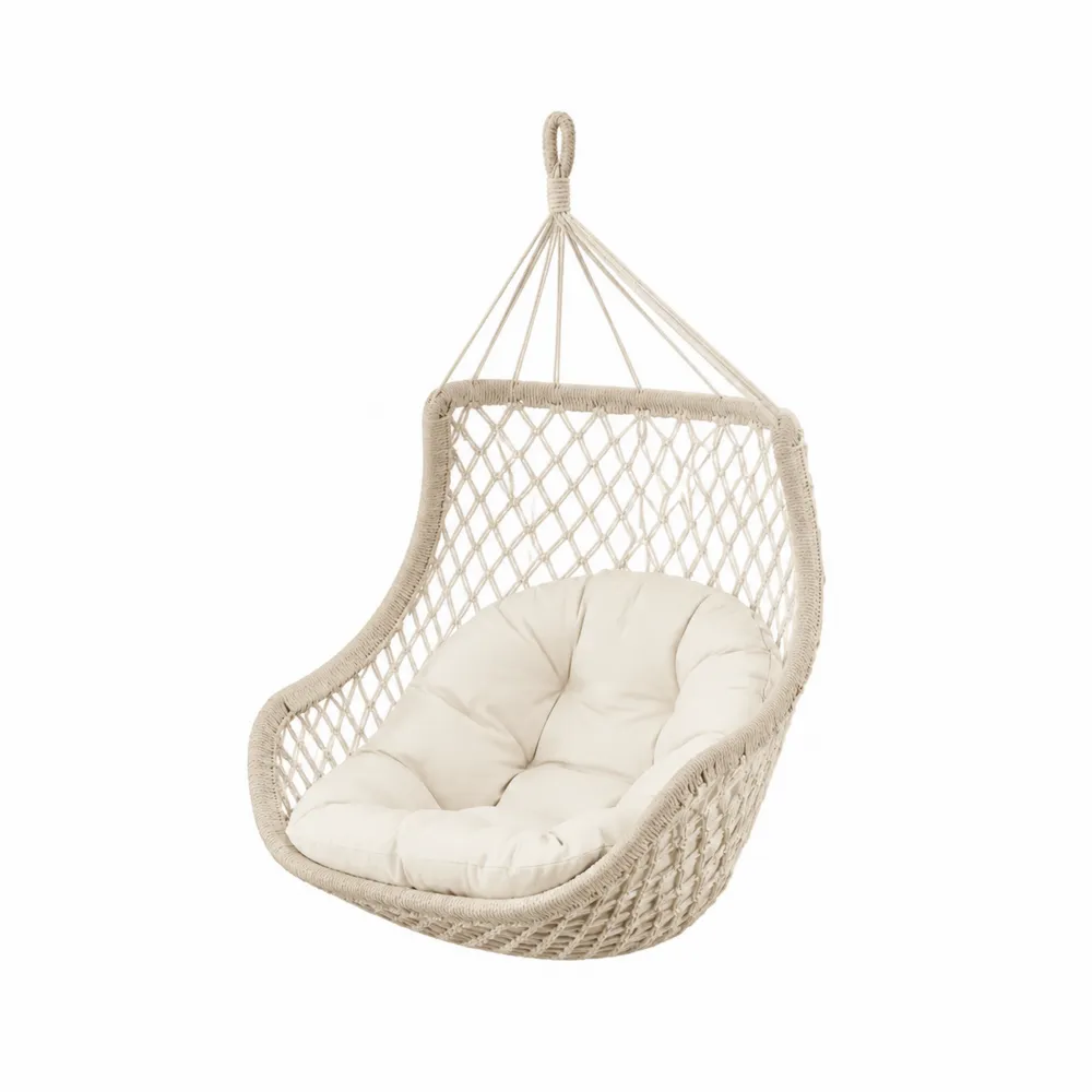 Sedia Sospesa in Corda con Cuscino Beige