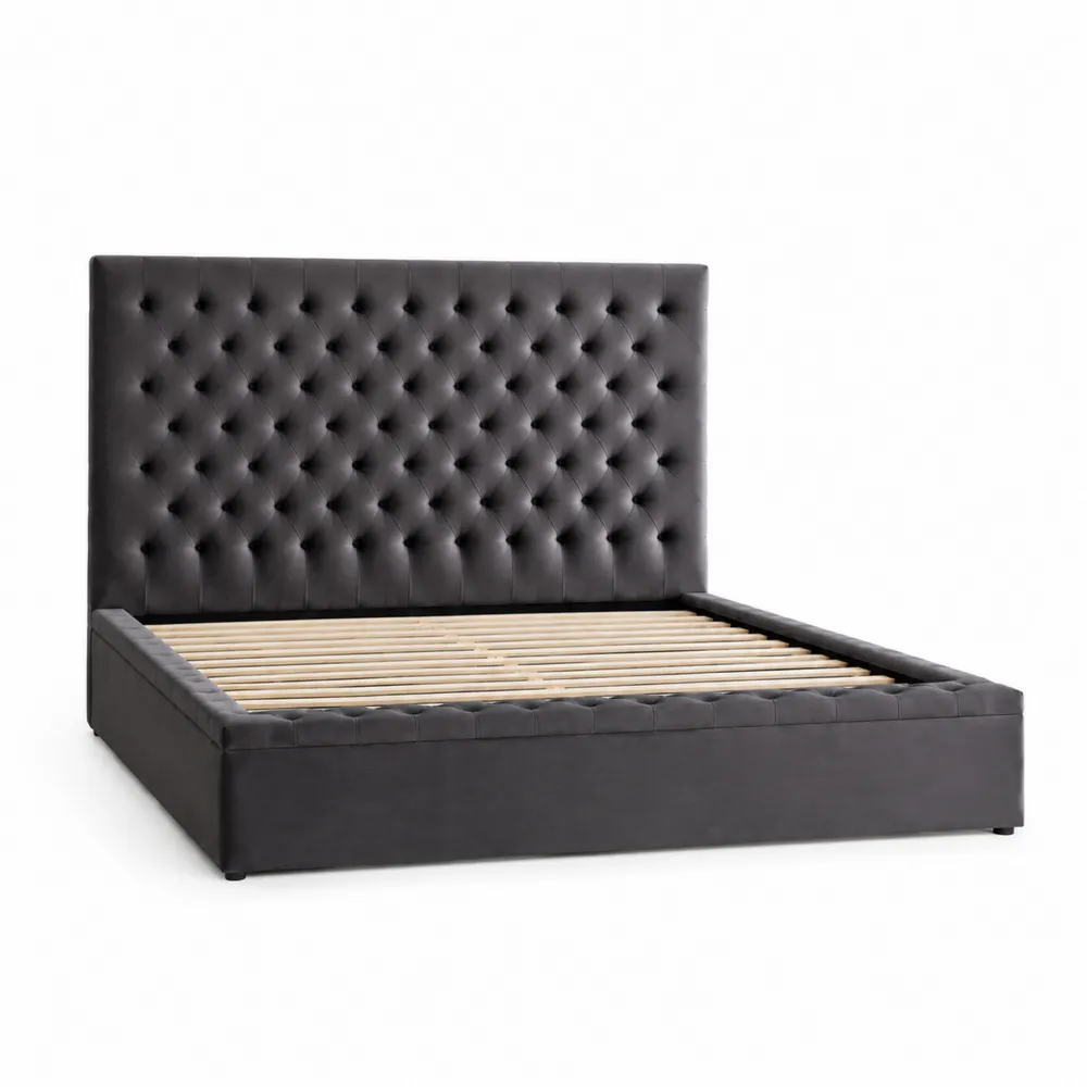 Letto matrimoniale in ecopelle grigio con testiera trapuntata