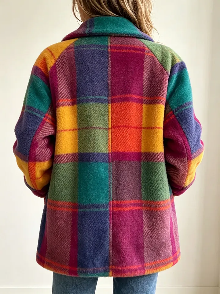 Vibrant Plaid Fuzzy Fleece Jacket