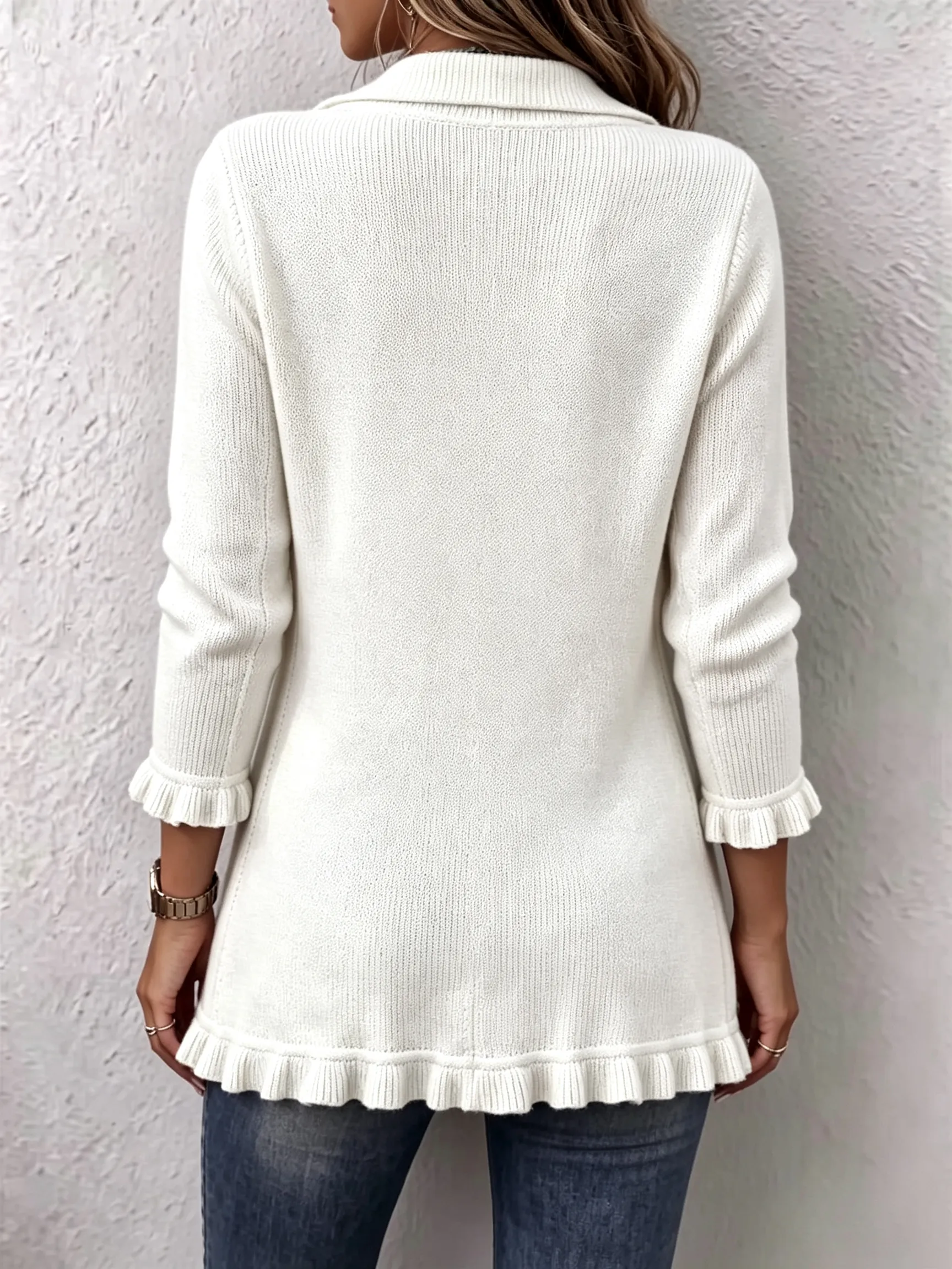 LAST DAY SAVE 49% ⏰Boho‑chic Ruffled Trim Double Breasted Lapel Knit Jacket