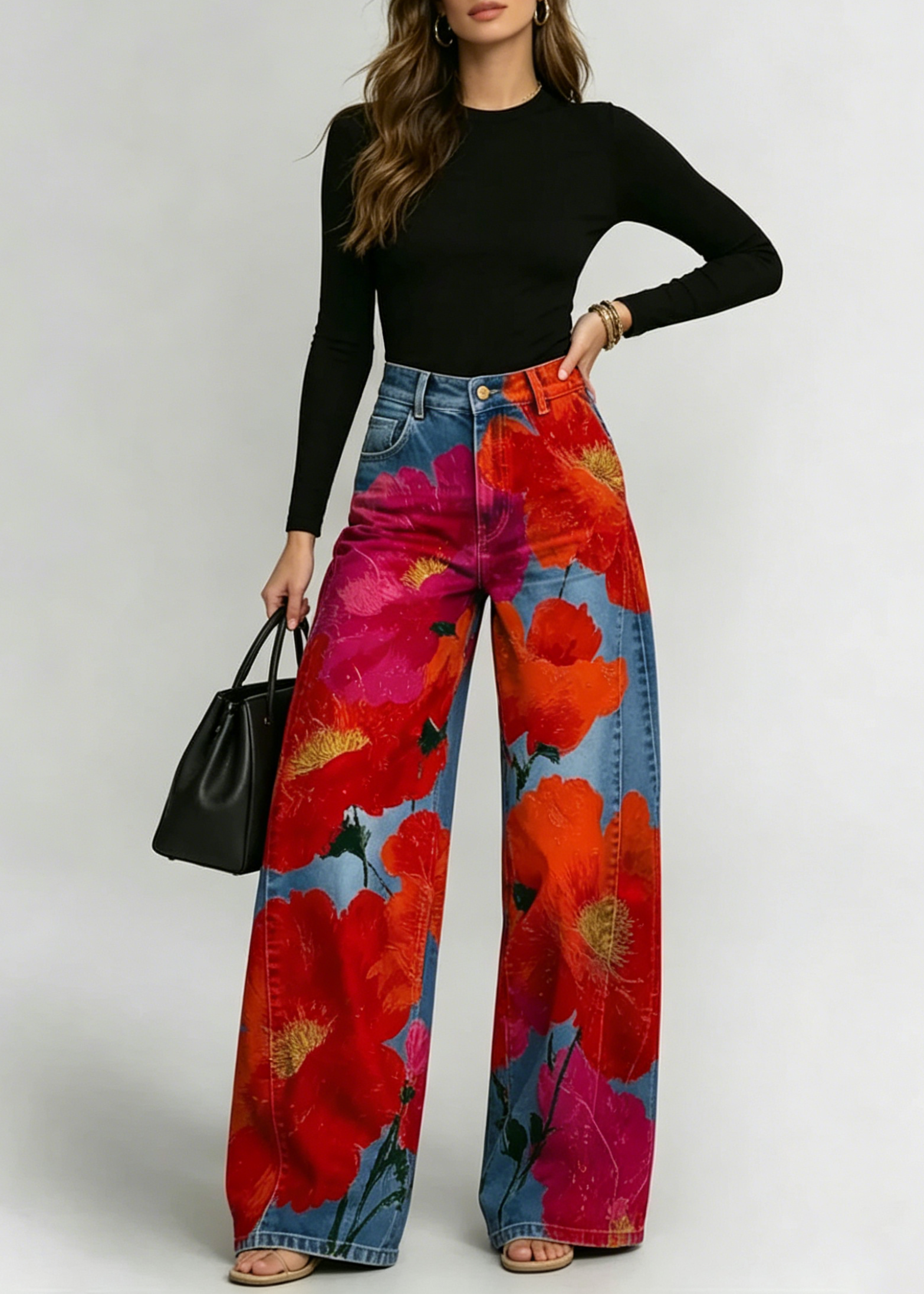 Women's Vintage Florals Print Loose-fit Jeans