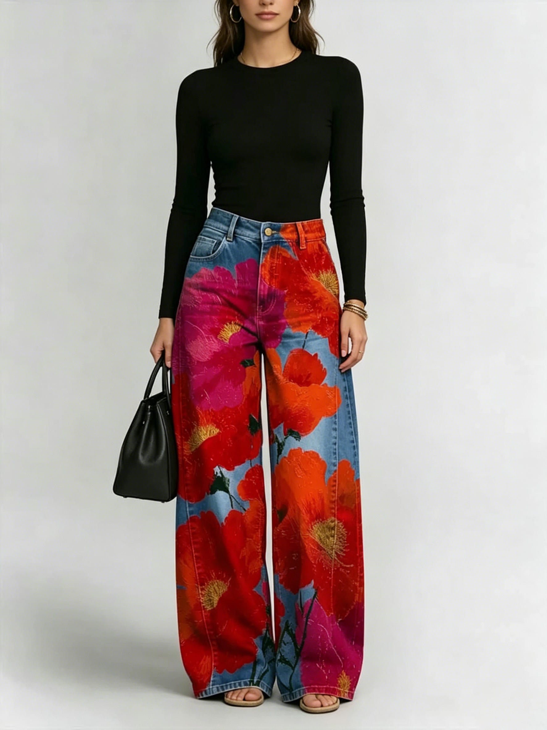 Women's Vintage Florals Print Loose-fit Jeans