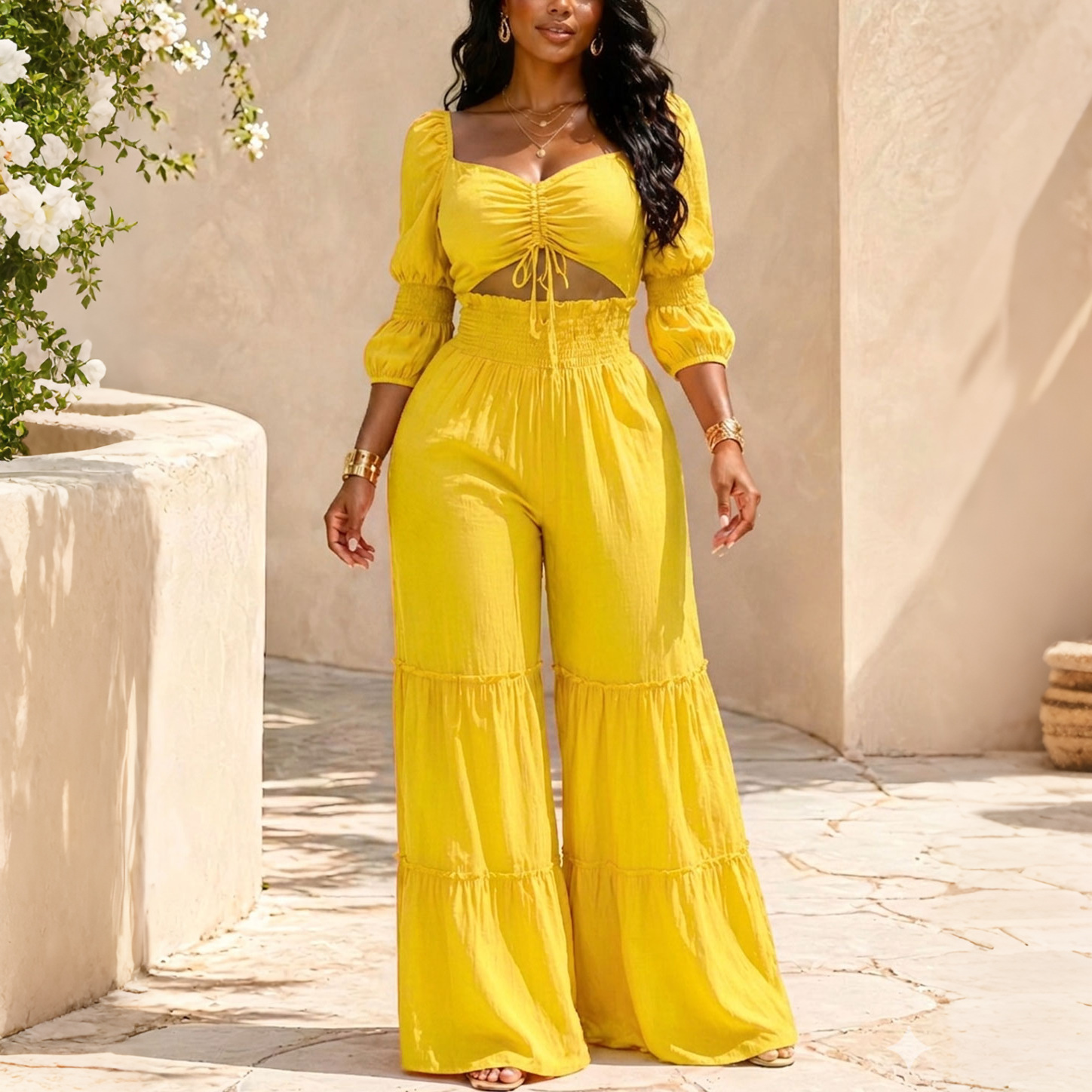Women’s Crop Top and Flared Pants Set