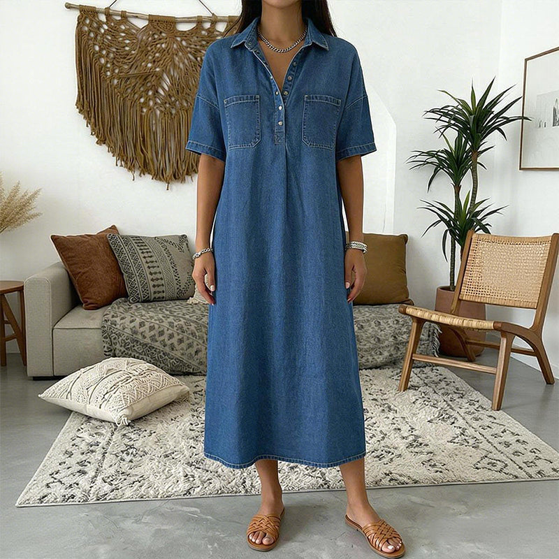 👗 49% OFF NOW! 👖 Casual Pocket Denim Midi Shirt Dress