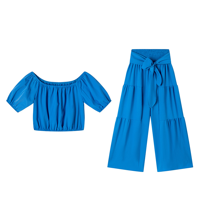 Off-Shoulder Puff Sleeve Top & Wide-Leg Pants 2-Piece Set – Elegant, Comfortable & Perfect for Summer Days ☀️