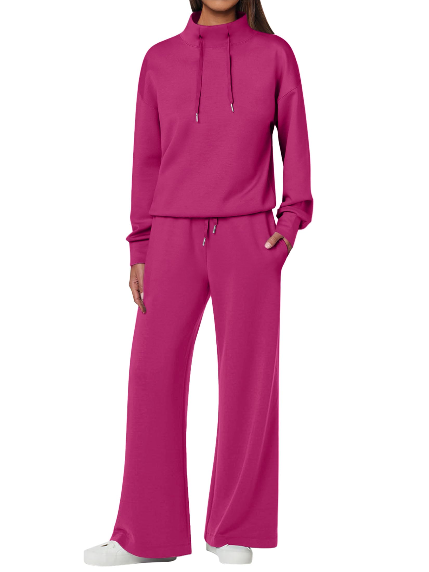 NEW 🔥 Women's Cotton Two-Piece Oversized Drawstring Sweatshirt Wide Leg Sweatpants Casual Set