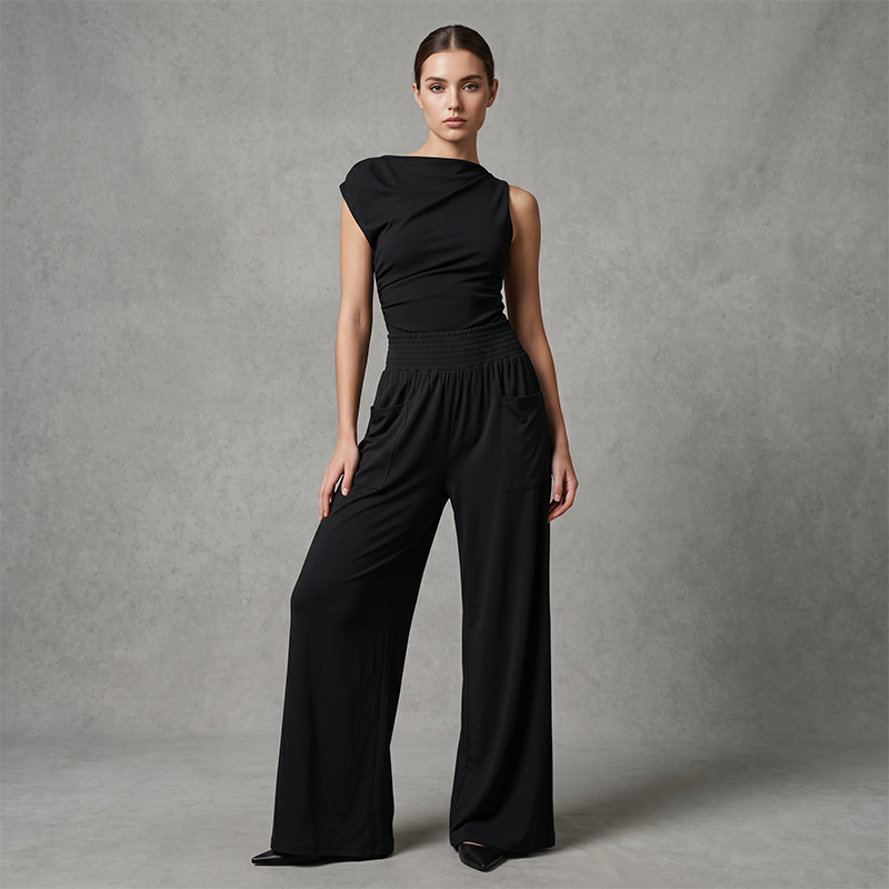 Women's Casual Wide Leg Pants – Milk Silk Fabric & Elastic High Waist 🌸