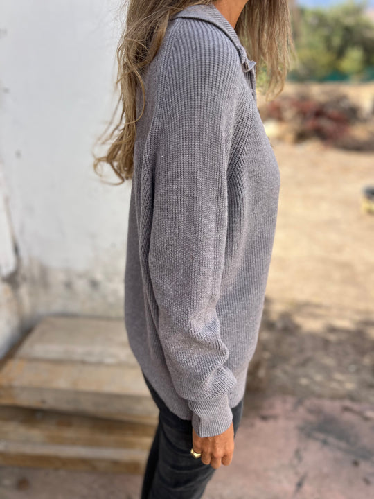 CLEARANCE SALE🔥 Casual Solid Color Long Sleeve Knit Zipper Sweater