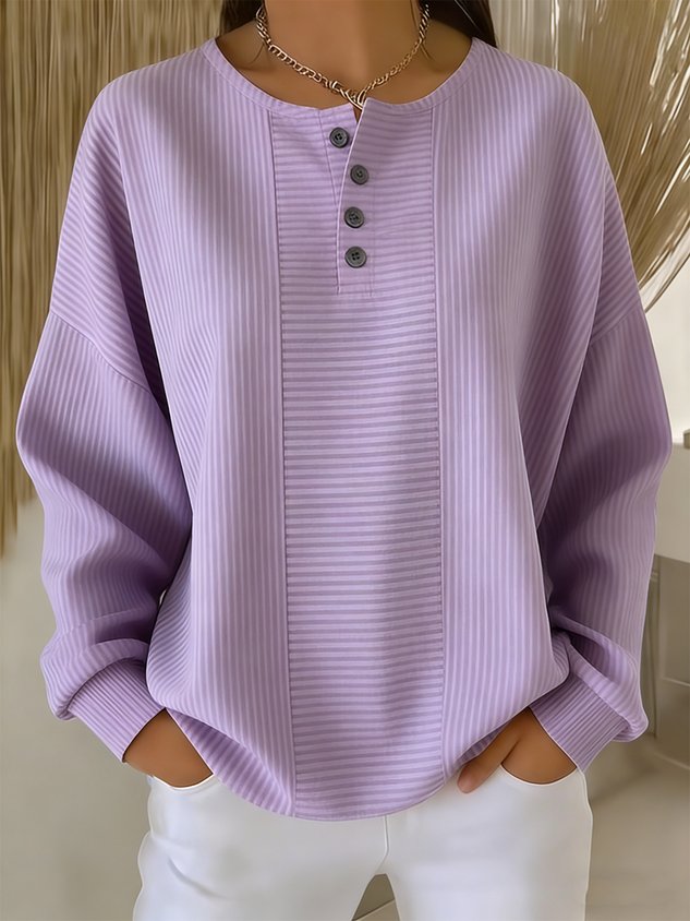 Classic Striped Sweatshirt Comfort Fit Loose Long Sleeve Pullover Casual Elegant Crewneck Top