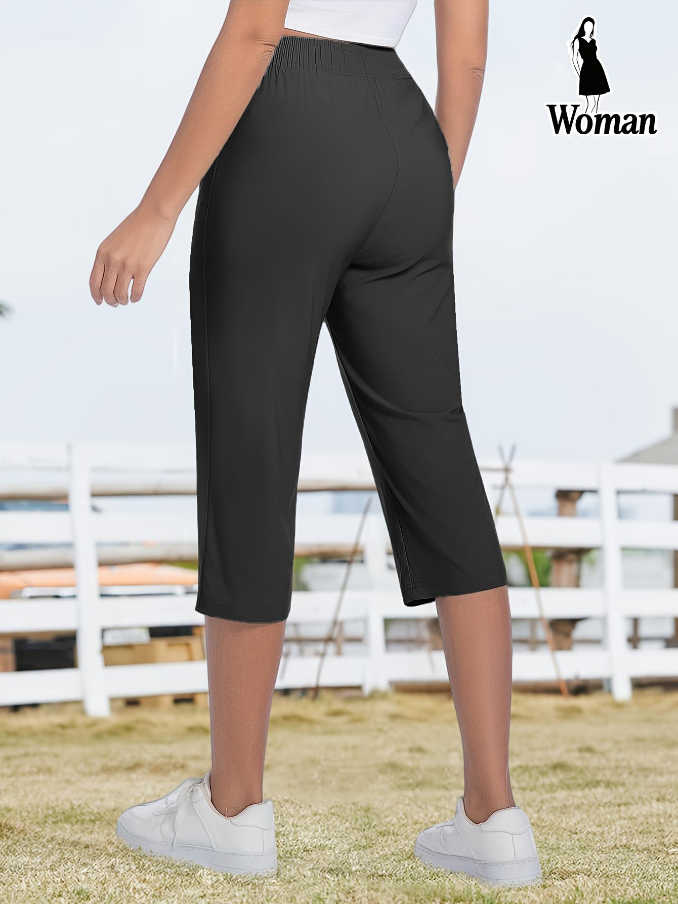 3-Pack Women&rsquo;s Capri Pants &ndash; Loose Fit, Summer Drawstring Waist, Zipper Pockets, Breathable High-Stretch Fabric, Suitable for Everyday Wear