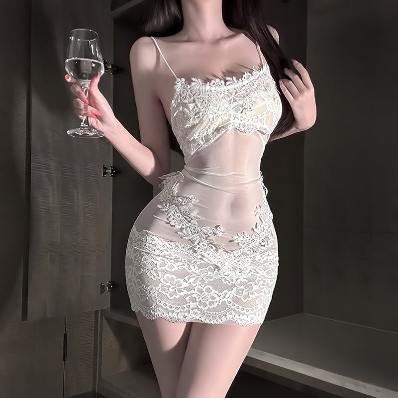 Solid Color Ruffled 3-Pieces Nightgown Set(Dress+Thong+Robe)