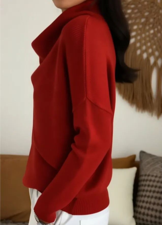 Women Cross Wrap Draped Cowl Neck Knit Pullover, Loose Long Sleeve Sweater