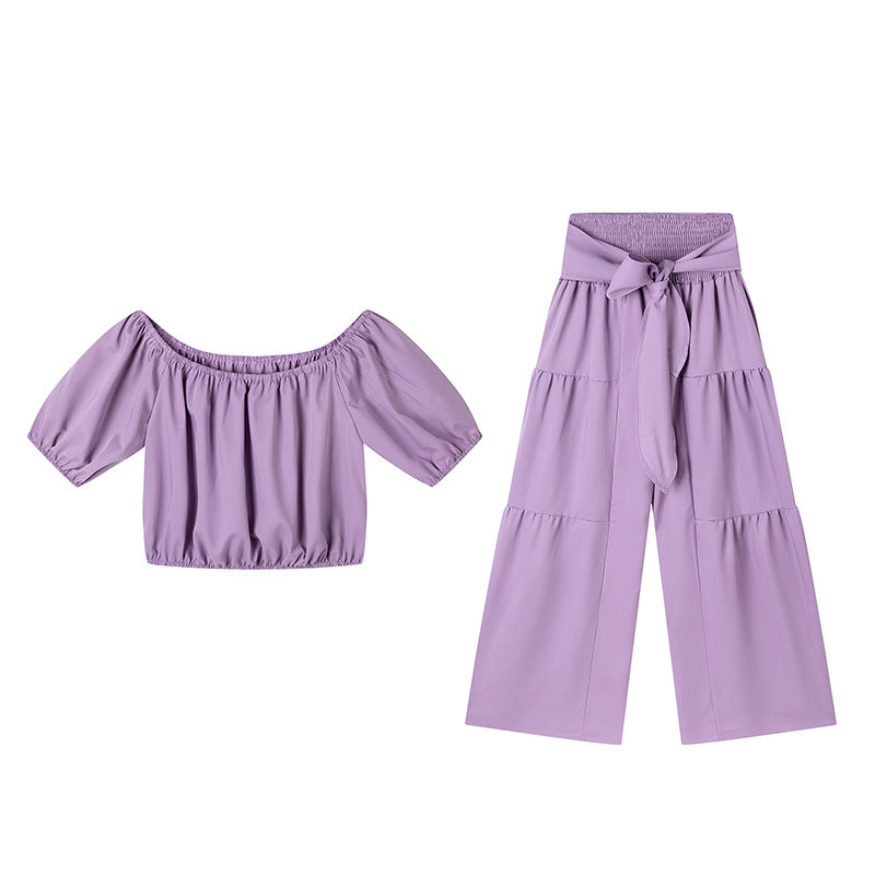 Off-Shoulder Puff Sleeve Top & Wide-Leg Pants 2-Piece Set – Elegant, Comfortable & Perfect for Summer Days ☀️