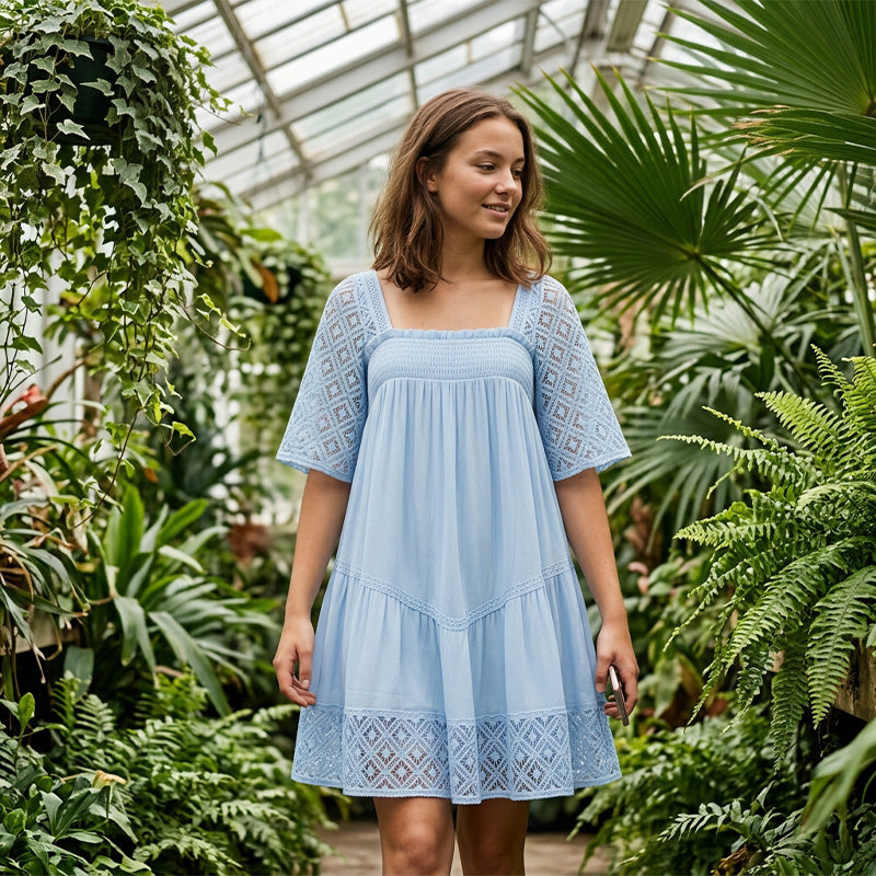 📢📢48% OFF !! ⏰ Women's Square Neck Smocked Dress