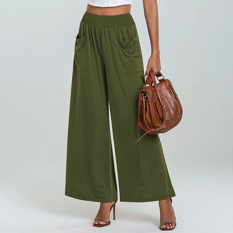 Women's Casual Wide Leg Pants – Milk Silk Fabric & Elastic High Waist 🌸