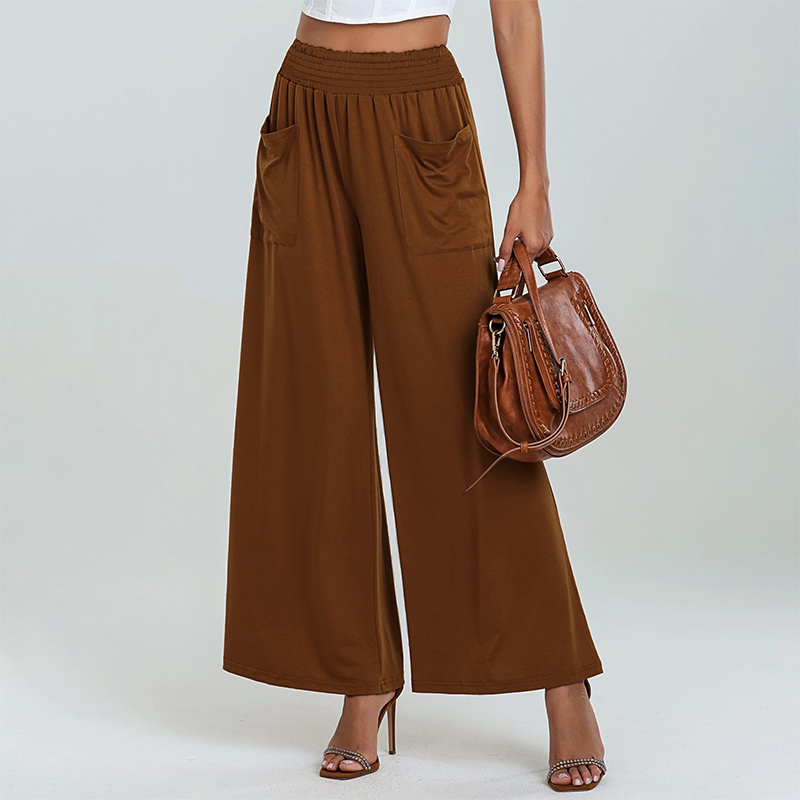 Women's Casual Wide Leg Pants – Milk Silk Fabric & Elastic High Waist 🌸