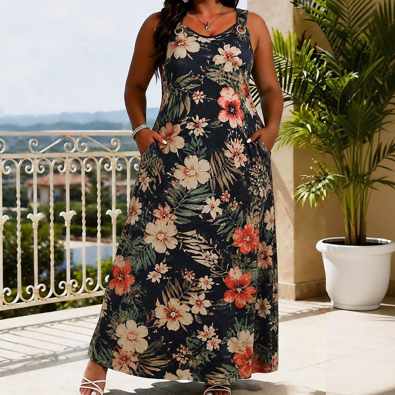Women's Plus Size V-Neck Sleeveless Maxi Dress