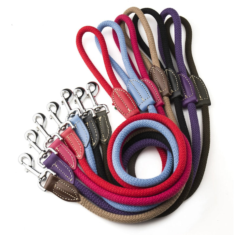Laisse Bianca en cuir et corde de coton 12 mm pour chien